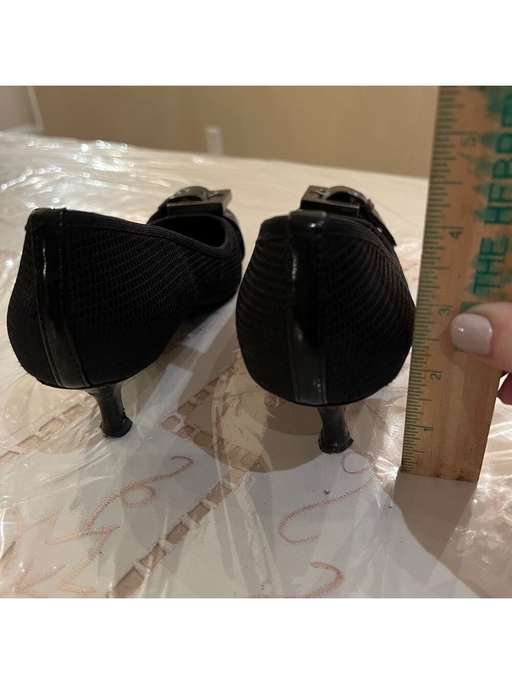 Tahari Black/Dark Navy Textured Heels with Buckle - Picture 3 of 5